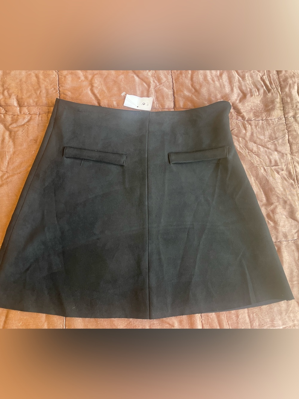 Zara Black Faux Suede Mini Skirt with Front Welt Pockets NWT!